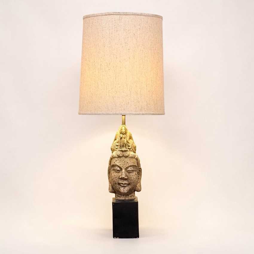 James Mont Ceramic Vintage Tara Buddha Head Lamp, Figural Home Decor Lamp, Mid Century Asian Vintage Buddha
