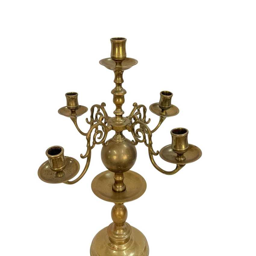 5 Arm Dutch Style Brass Candelabras, Vintage Ornate Brass Candlesticks, Pair Traditional Brass Candle Holders