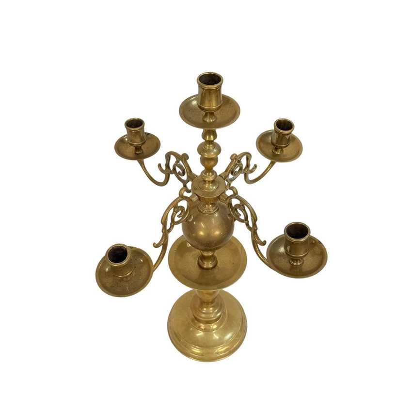 5 Arm Dutch Style Brass Candelabras, Vintage Ornate Brass Candlesticks, Pair Traditional Brass Candle Holders