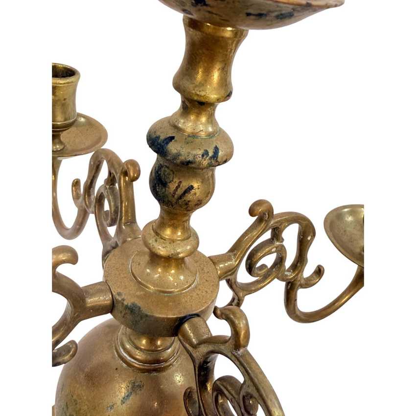 5 Arm Dutch Style Brass Candelabras, Vintage Ornate Brass Candlesticks, Pair Traditional Brass Candle Holders