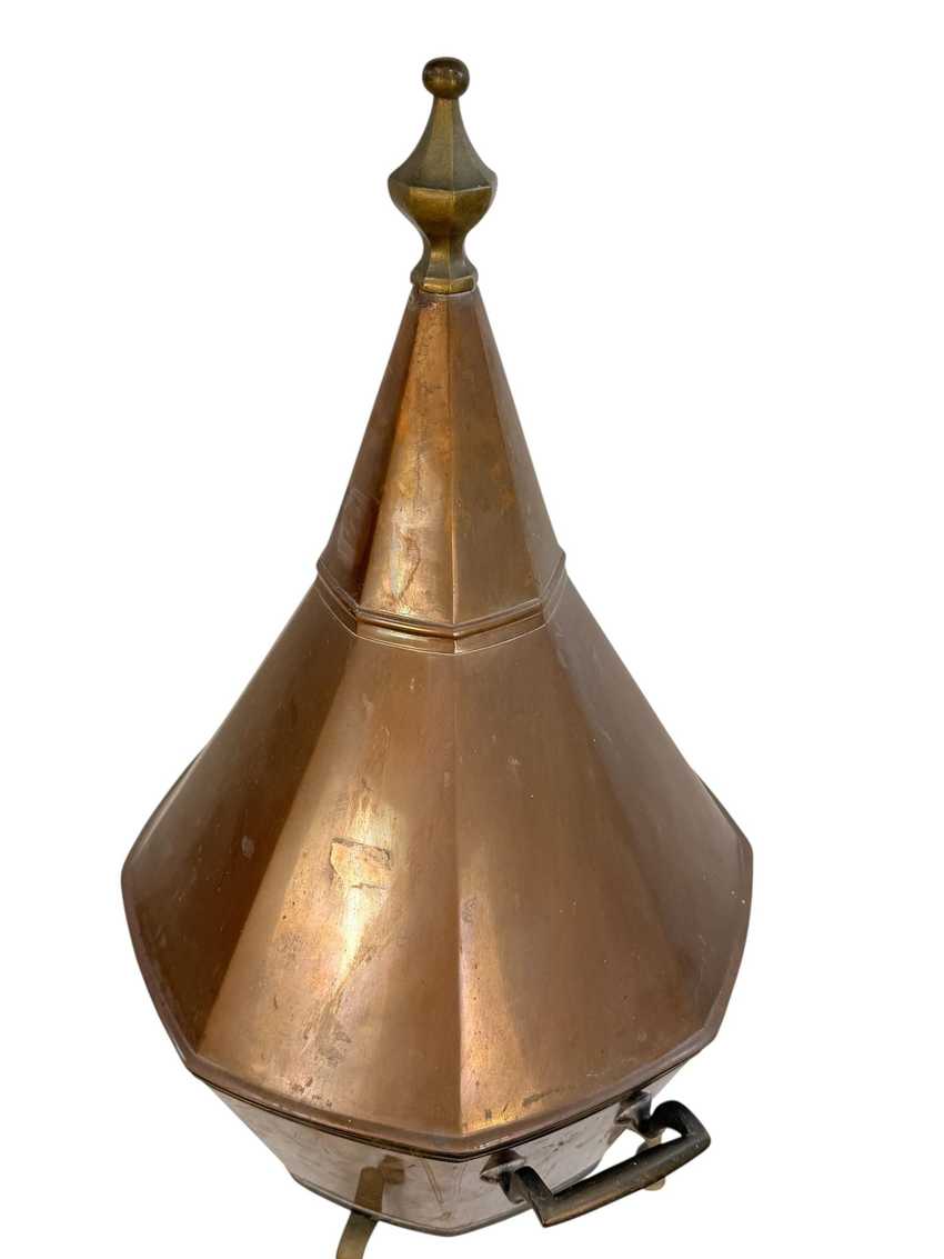 Antique Octagonal Copper and Brass Pagoda Form Lidded Coal or Kindling Bin | Large Copper Vessel