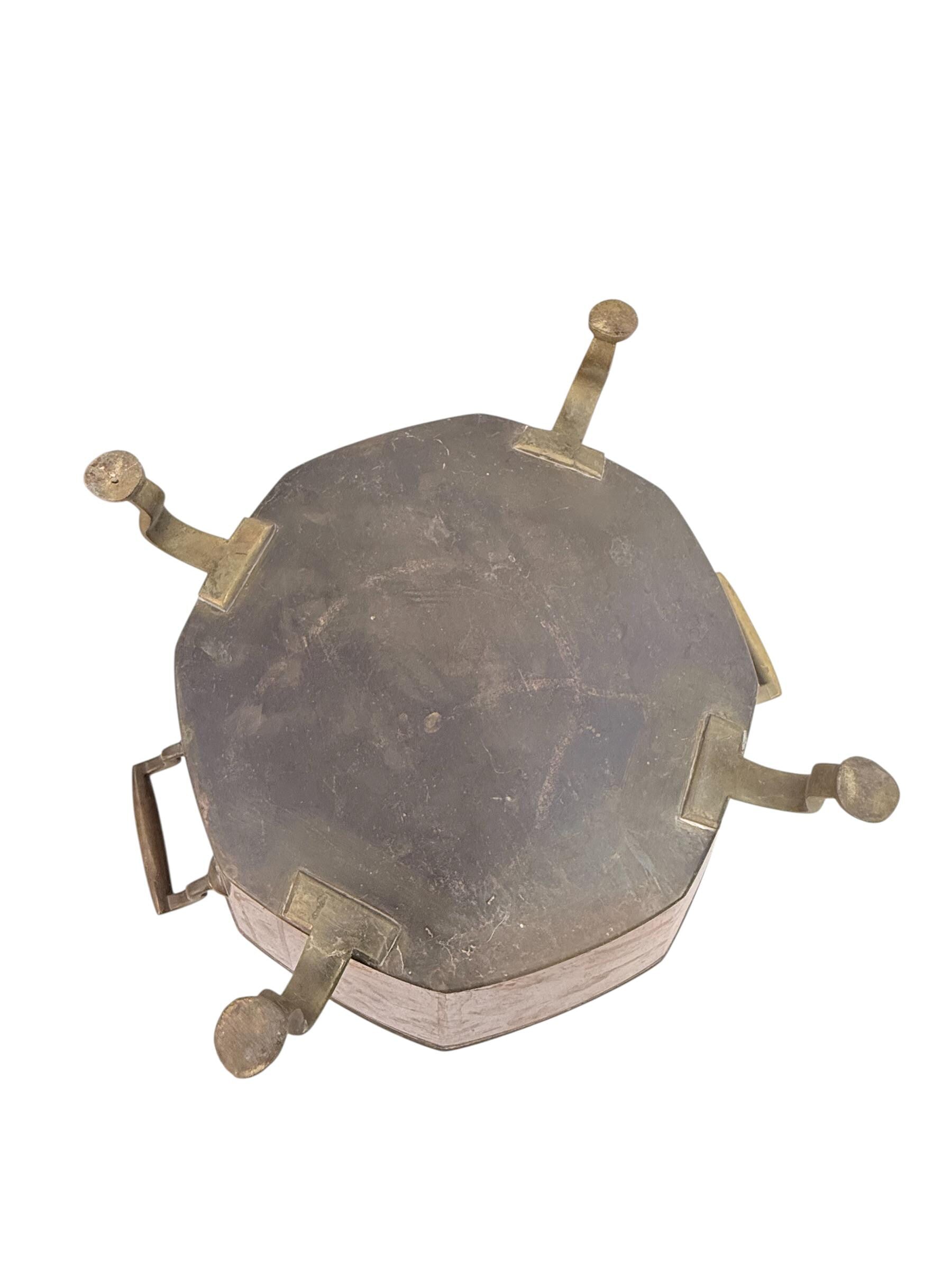 Antique Octagonal Copper and Brass Pagoda Form Lidded Coal or Kindling Bin | Large Copper Vessel