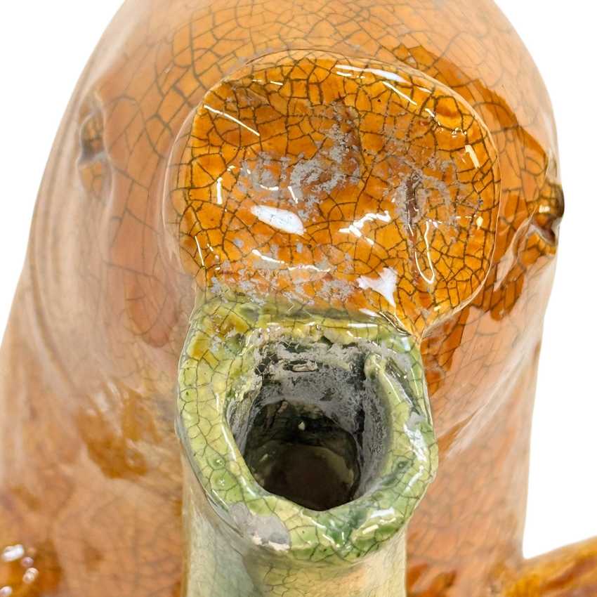 Figural Majolica-style Fish Ewer, Hand Painted Embossed Decorative Pottery, Vintage Art Fish Pitcher