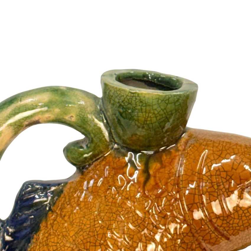 Figural Majolica-style Fish Ewer, Hand Painted Embossed Decorative Pottery, Vintage Art Fish Pitcher