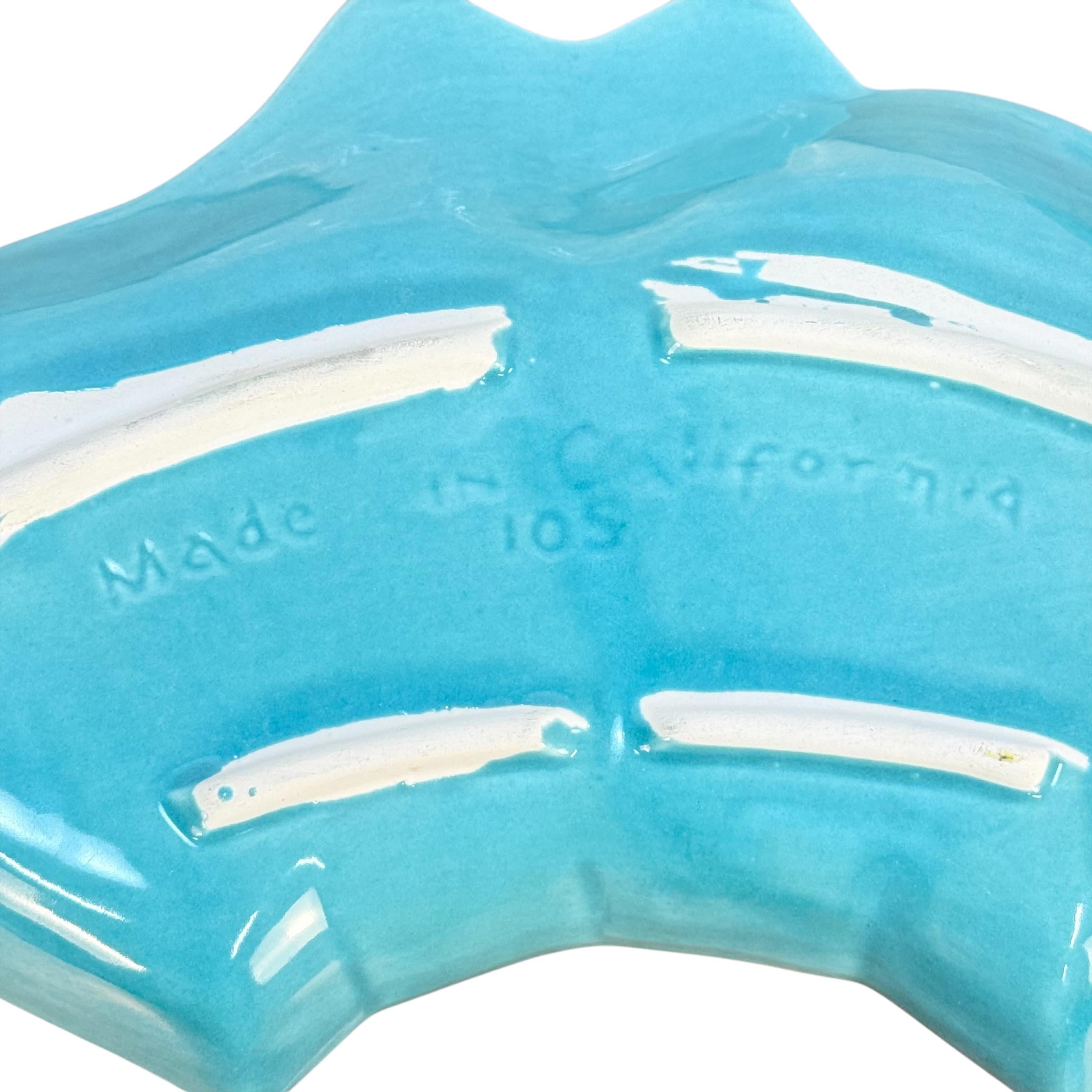 Vintage MCM Turquoise Chip & Dip Set | 16.5 in Mid Century Modern Ceramic Serving Platter with Lidded Bowl | Aqua and White Leaf Snack Tray