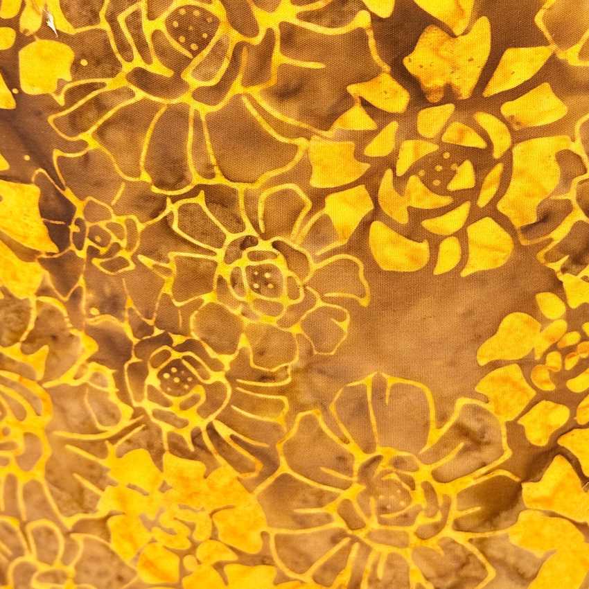 Yellow Brown Floral Drum Lampshade, Batik Cotton 16 Inch Cotton Lampshade, Handmade Floral Lampshade