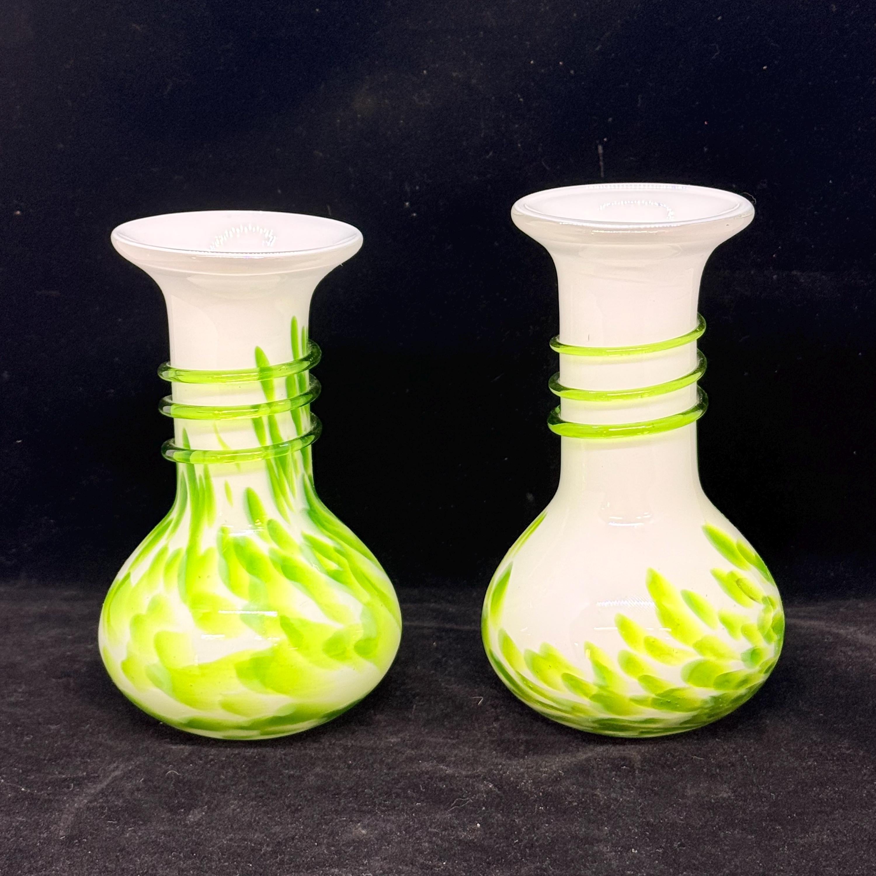 Small Art Glass Czech Vase Pair | Vintage Cottagecore Shelf Home Decor | Art Glass Vases