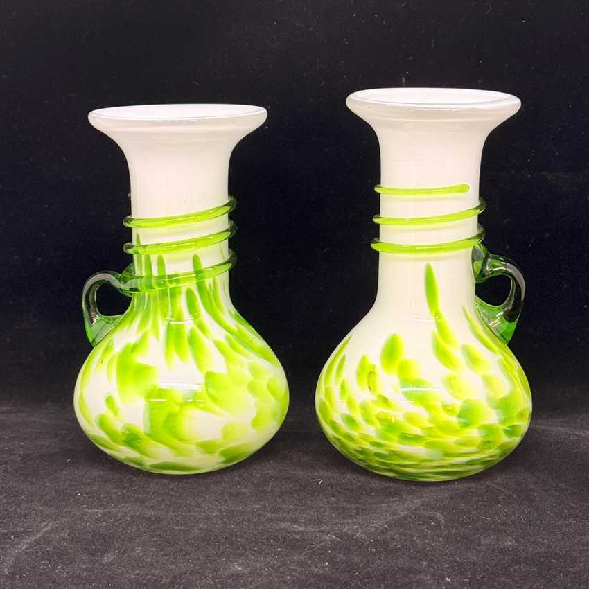 Small Art Glass Czech Vase Pair | Vintage Cottagecore Shelf Home Decor | Art Glass Vases