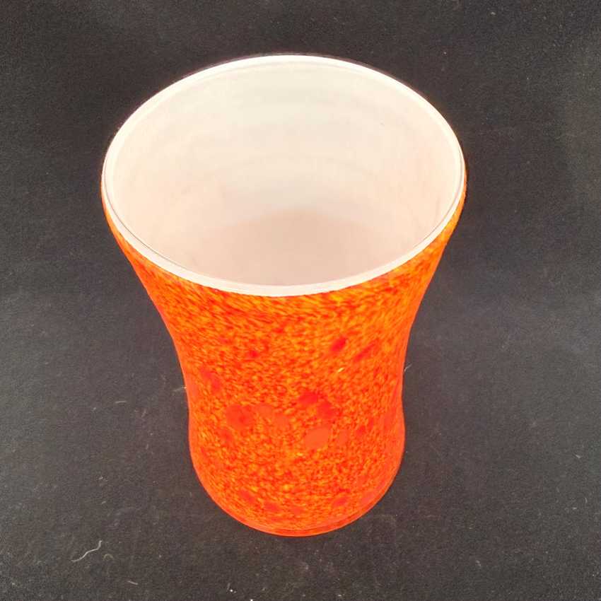 Vintage Hand Blown Art Glass Vase | Orange Speckled Cased Glass Vase | Mid Century Modern Decor | 6.5” Flower Vase | Retro Home Accent