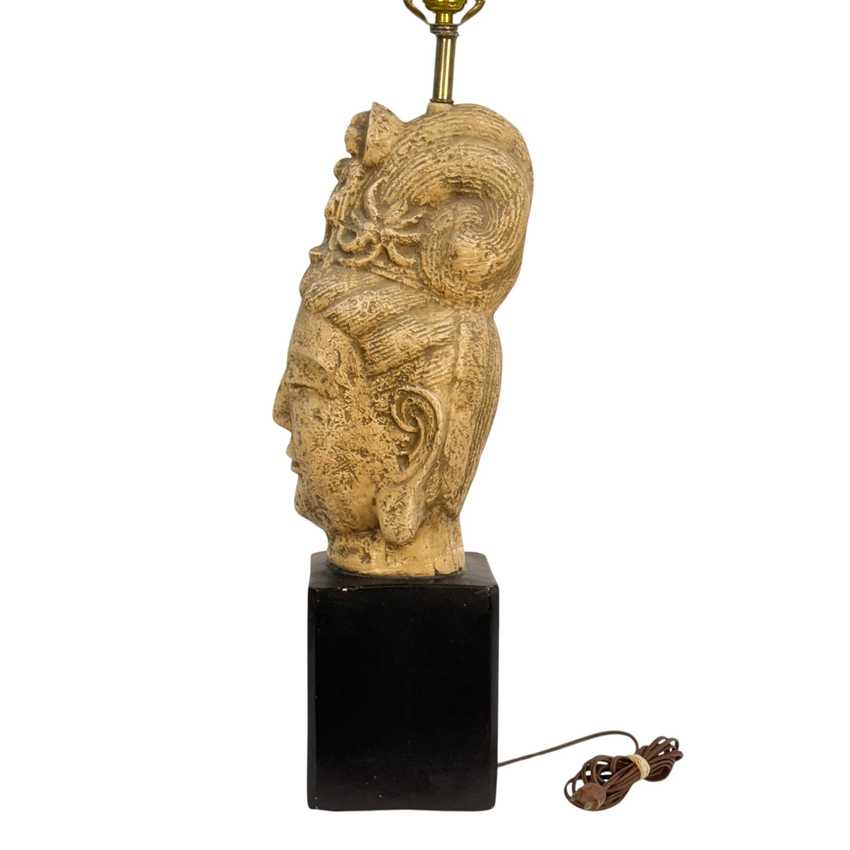 James Mont Ceramic Vintage Tara Buddha Head Lamp, Figural Home Decor Lamp, Mid Century Asian Vintage Buddha