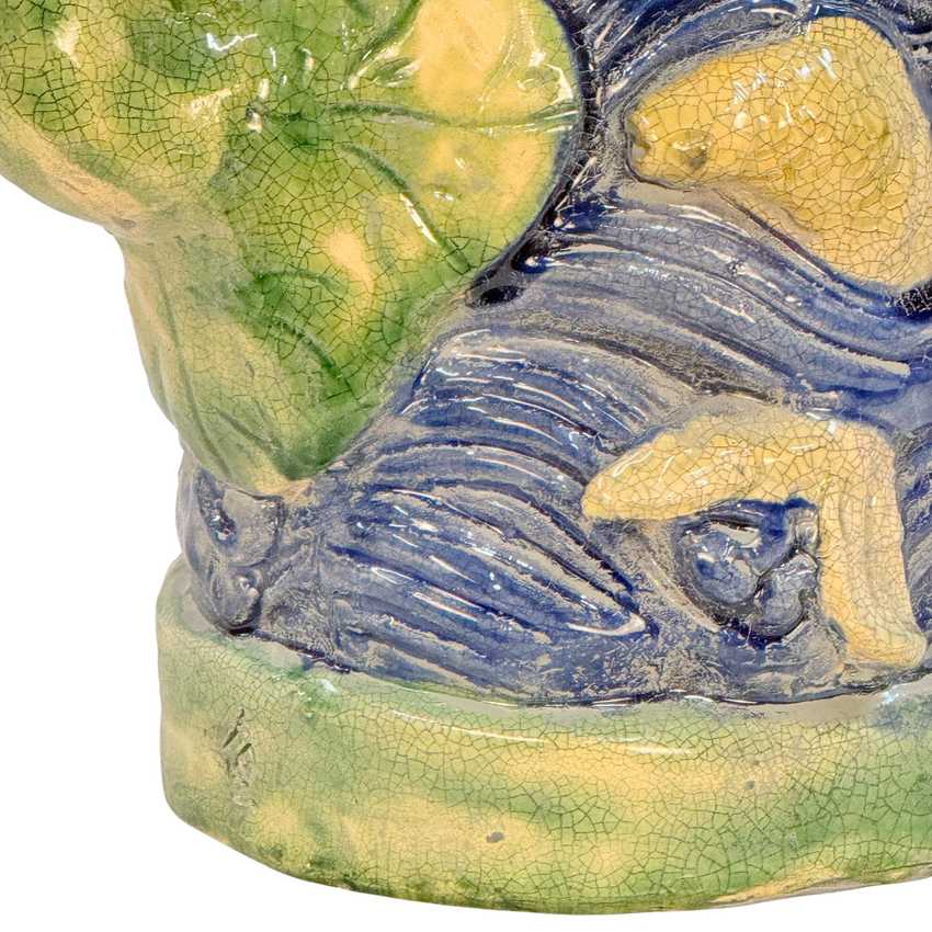 Figural Majolica-style Fish Ewer, Hand Painted Embossed Decorative Pottery, Vintage Art Fish Pitcher
