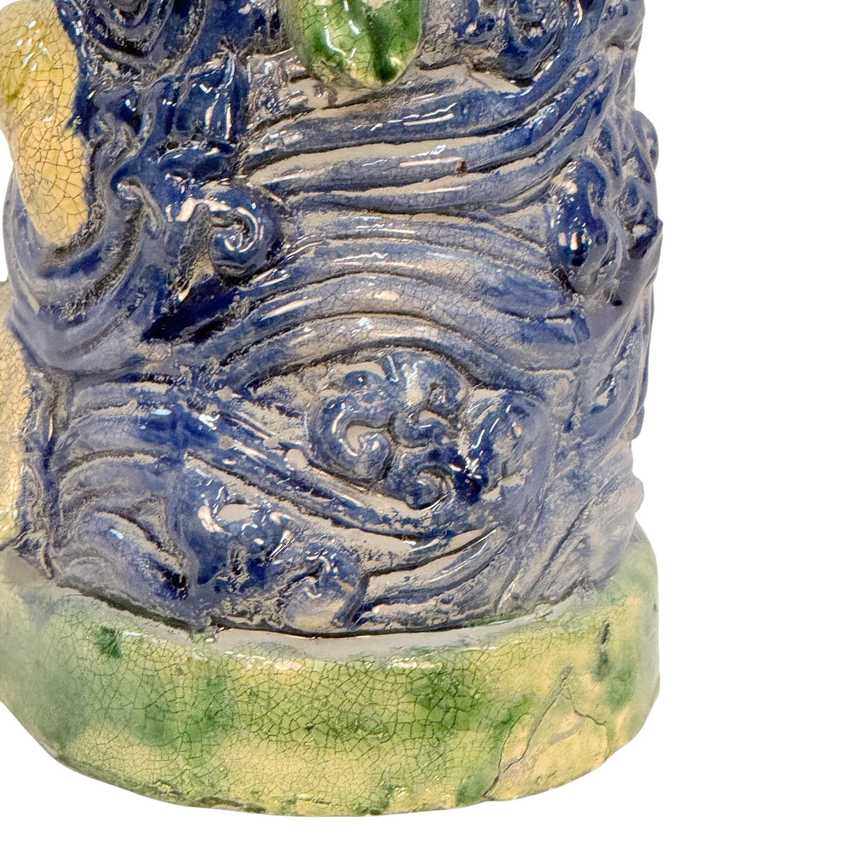 Figural Majolica-style Fish Ewer, Hand Painted Embossed Decorative Pottery, Vintage Art Fish Pitcher