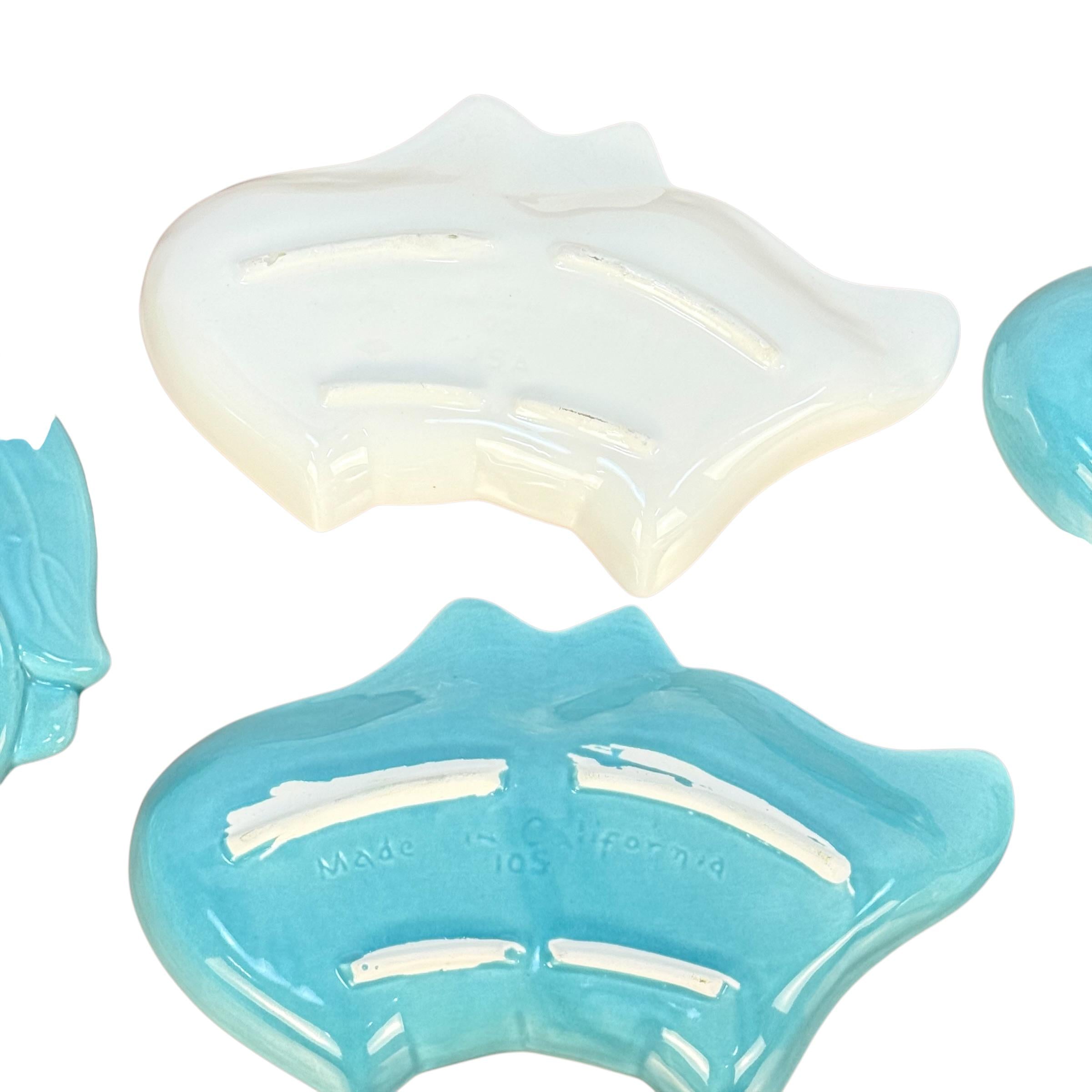 Vintage MCM Turquoise Chip & Dip Set | 16.5 in Mid Century Modern Ceramic Serving Platter with Lidded Bowl | Aqua and White Leaf Snack Tray