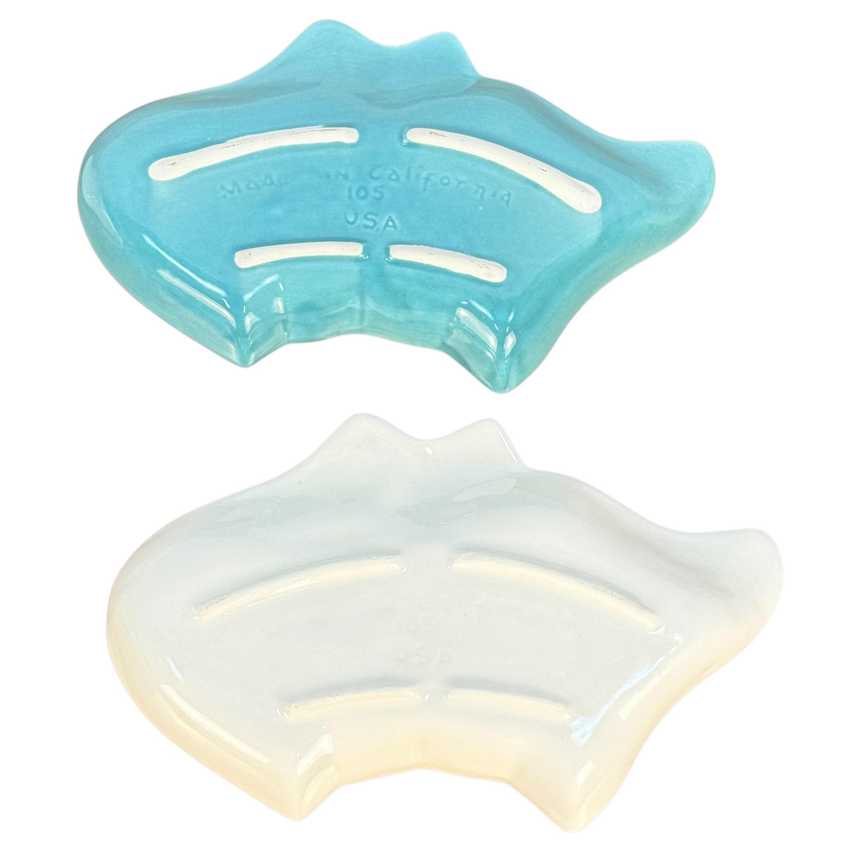 Vintage MCM Turquoise Chip & Dip Set | 16.5 in Mid Century Modern Ceramic Serving Platter with Lidded Bowl | Aqua and White Leaf Snack Tray