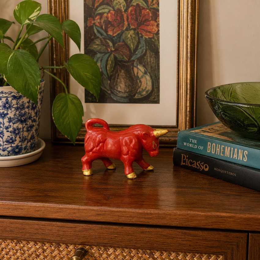 Red Ceramic Bull, Retro Red Bull, Mcm Collectible Red Bull