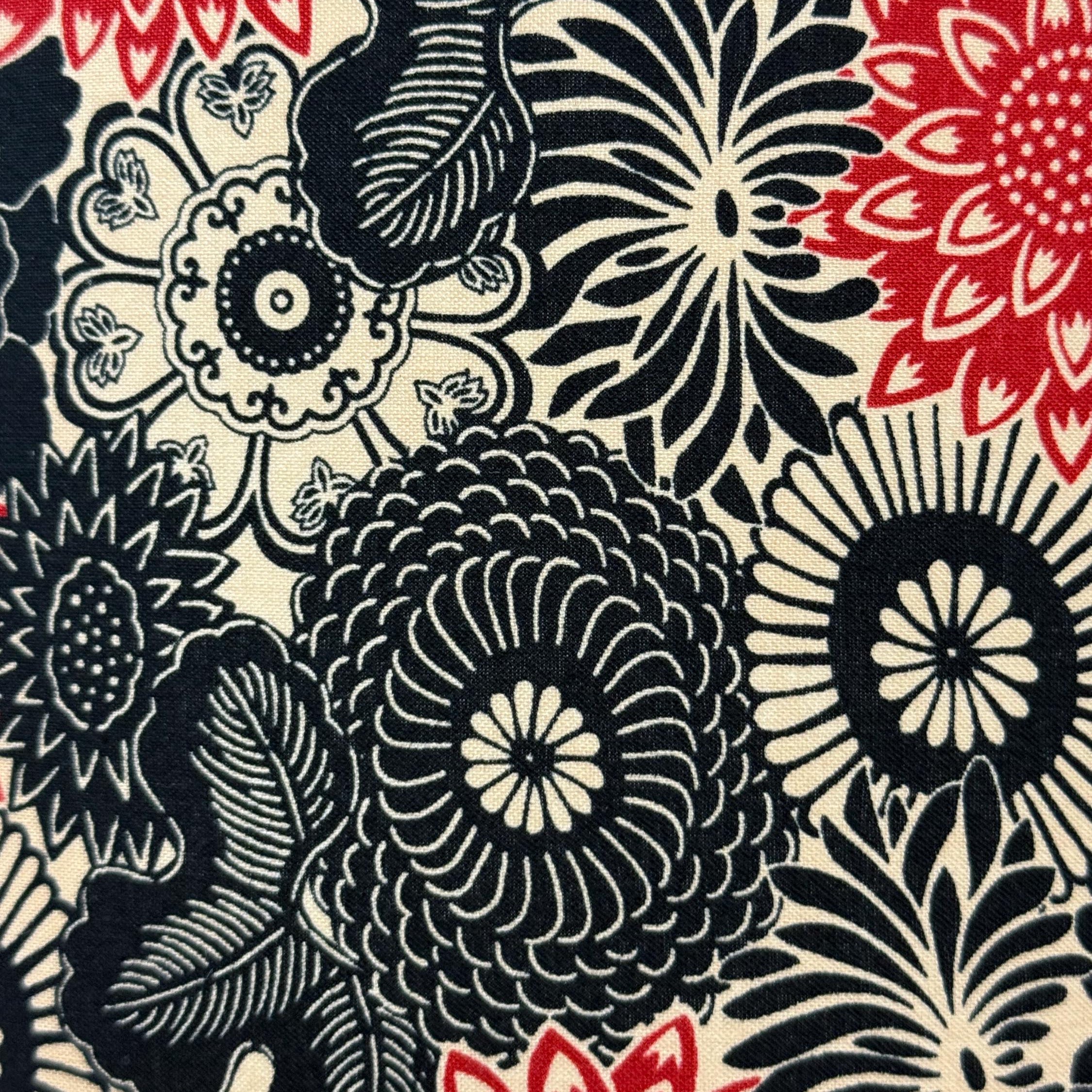 Red and Black Floral Cotton Drum Lampshade - Multiple Sizes Available
