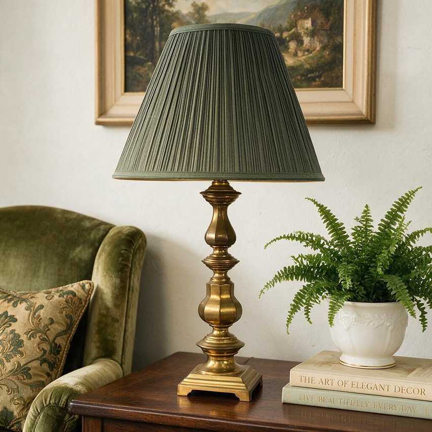 Solid Heavy Brass Column Table Lamp | Vintage 3-Way Traditional Baluster Light | Classic Ornate Footed Pedestal Base Curio Lamp