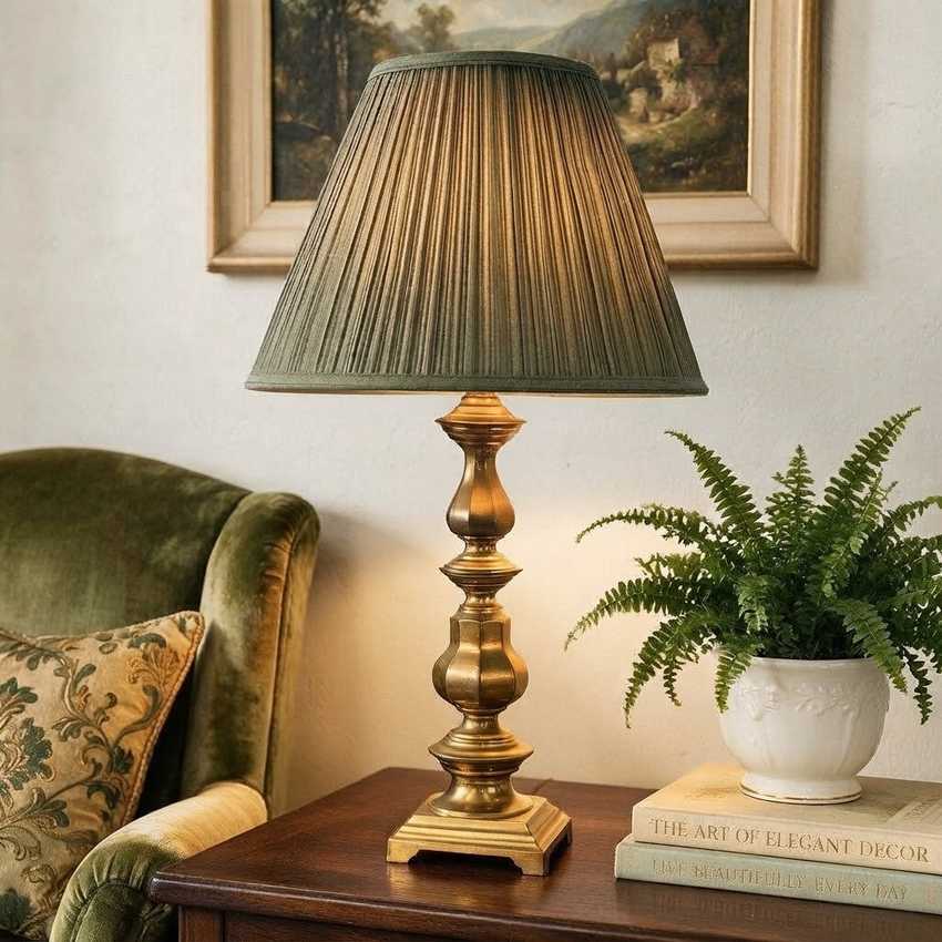 Solid Heavy Brass Column Table Lamp | Vintage 3-Way Traditional Baluster Light | Classic Ornate Footed Pedestal Base Curio Lamp