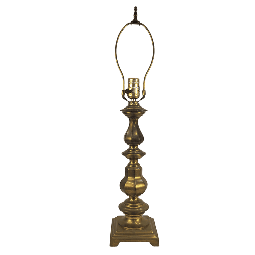 Solid Heavy Brass Column Table Lamp | Vintage 3-Way Traditional Baluster Light | Classic Ornate Footed Pedestal Base Curio Lamp