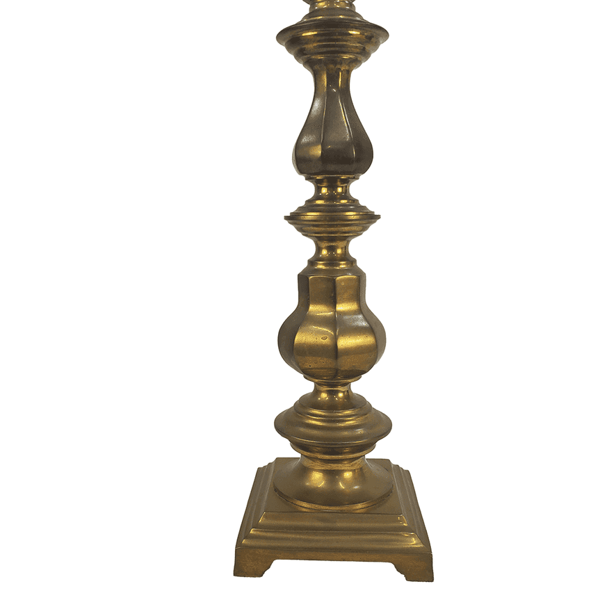 Solid Heavy Brass Column Table Lamp | Vintage 3-Way Traditional Baluster Light | Classic Ornate Footed Pedestal Base Curio Lamp