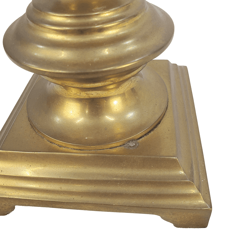 Solid Heavy Brass Column Table Lamp | Vintage 3-Way Traditional Baluster Light | Classic Ornate Footed Pedestal Base Curio Lamp