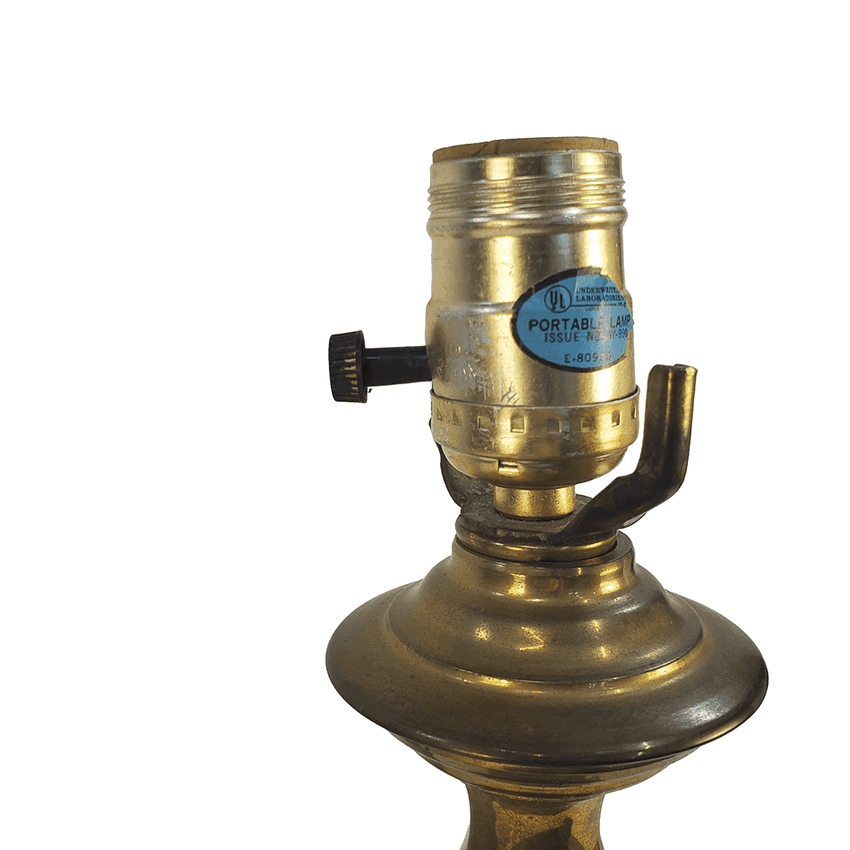Solid Heavy Brass Column Table Lamp | Vintage 3-Way Traditional Baluster Light | Classic Ornate Footed Pedestal Base Curio Lamp