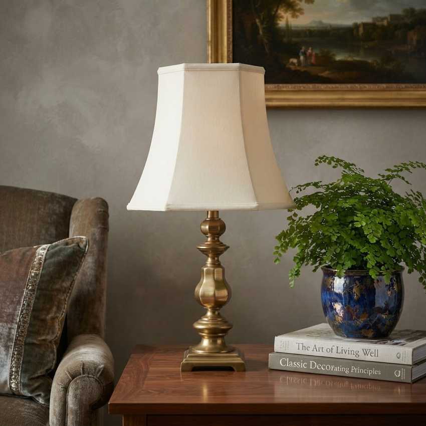 Solid Heavy Brass Column Table Lamp | Vintage 3-Way Traditional Baluster Light | Classic Ornate Footed Pedestal Base Curio Lamp