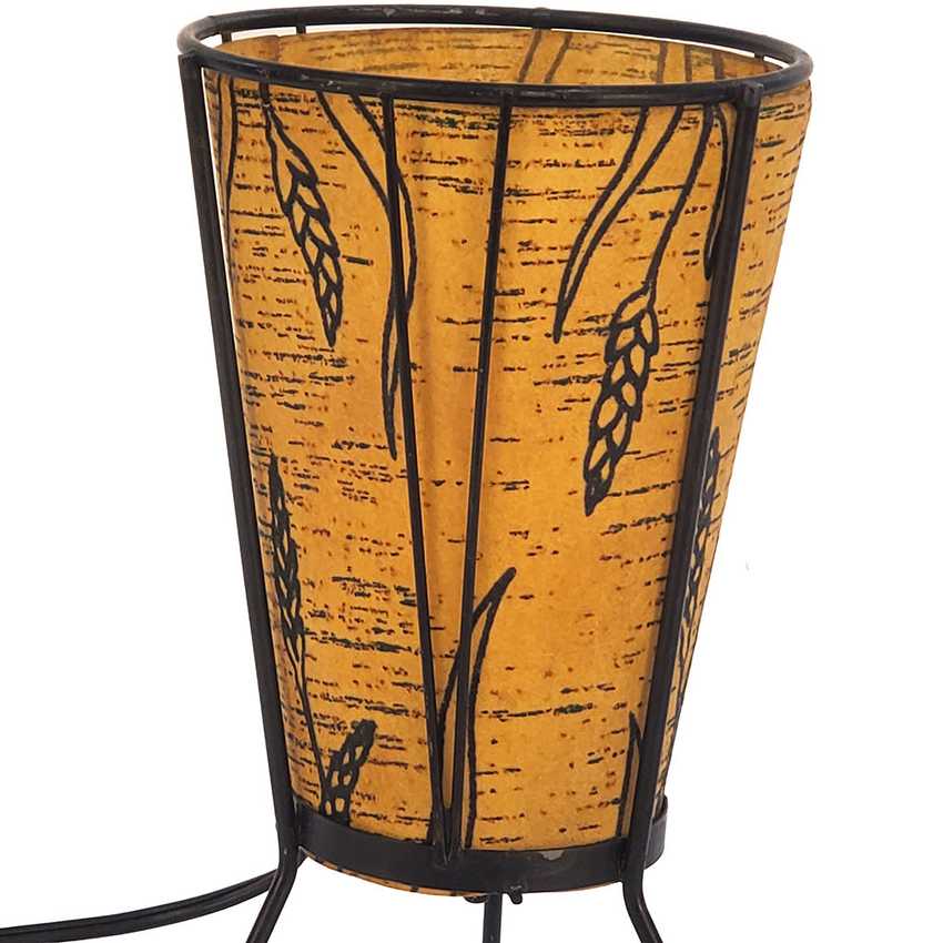 Vintage Faux Birch Bark Oil-Paper Tripod Accent Lamp with Wheat Motif – Mid-Century Modern Rustic Table Lamp