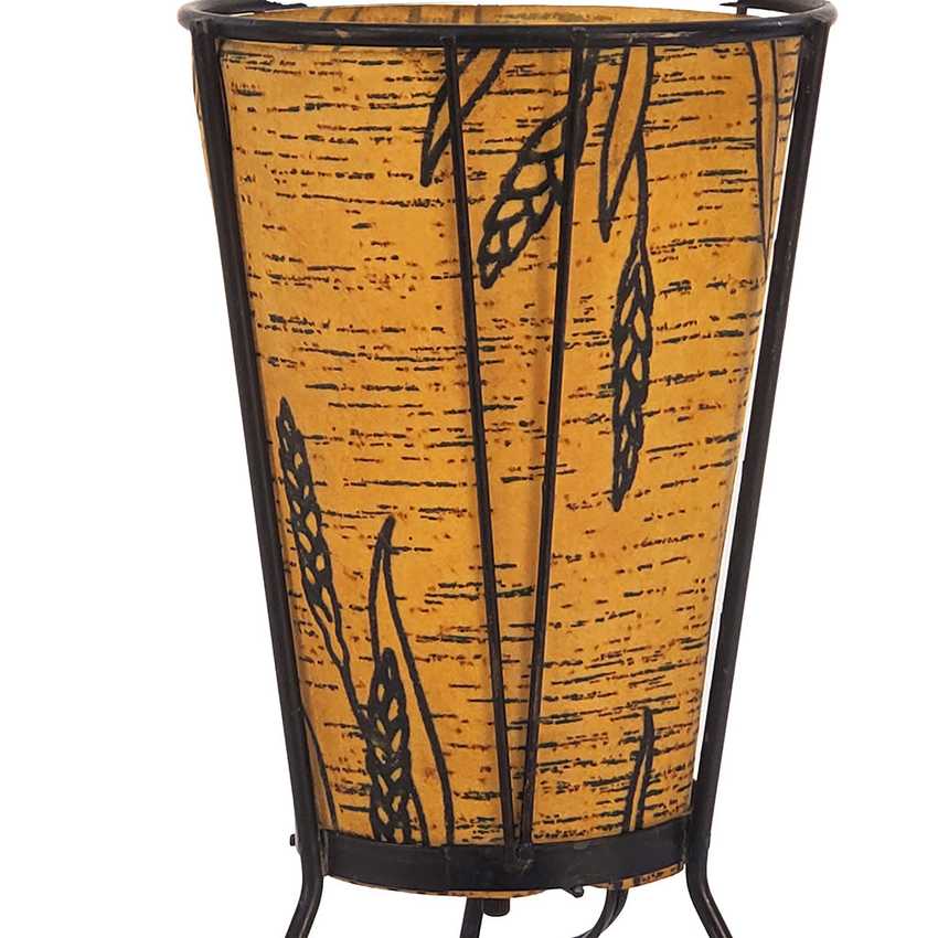 Vintage Faux Birch Bark Oil-Paper Tripod Accent Lamp with Wheat Motif – Mid-Century Modern Rustic Table Lamp