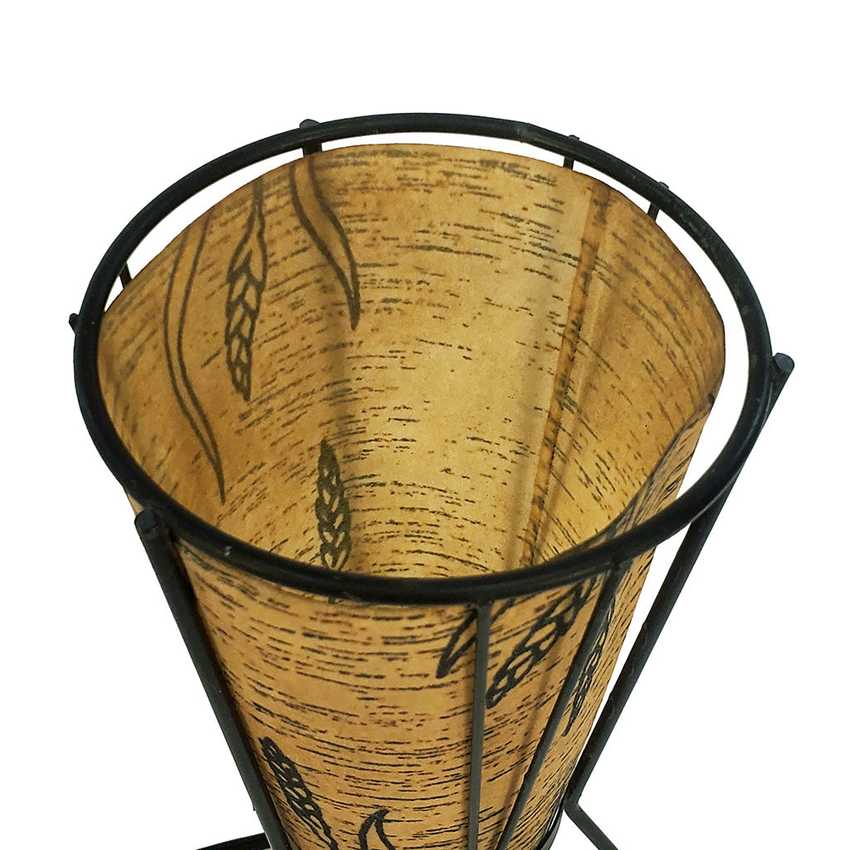 Vintage Faux Birch Bark Oil-Paper Tripod Accent Lamp with Wheat Motif – Mid-Century Modern Rustic Table Lamp