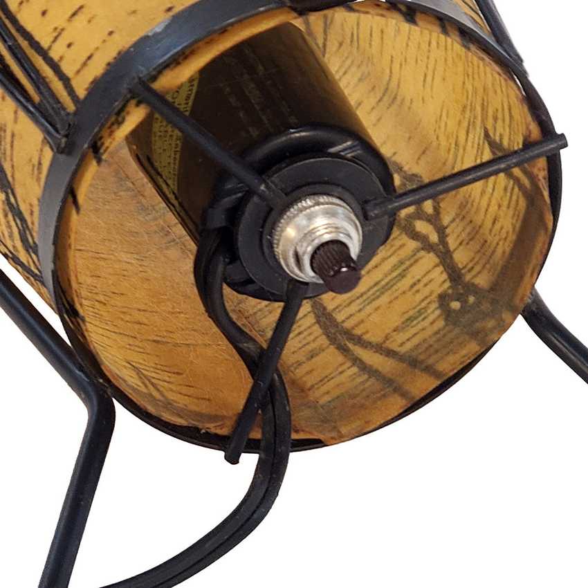 Vintage Faux Birch Bark Oil-Paper Tripod Accent Lamp with Wheat Motif – Mid-Century Modern Rustic Table Lamp