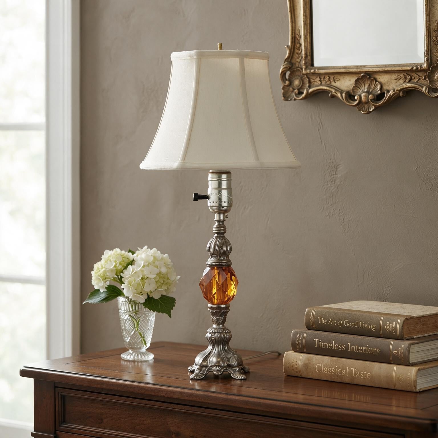 Upcycled Candlestick Table Lamp | Small Orange Accent Lamp | Eclectic Vintage Style Lighting | 15”