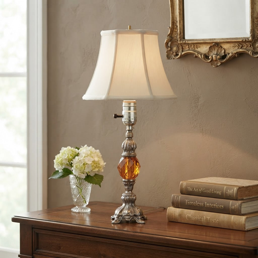 Upcycled Candlestick Table Lamp | Small Orange Accent Lamp | Eclectic Vintage Style Lighting | 15”
