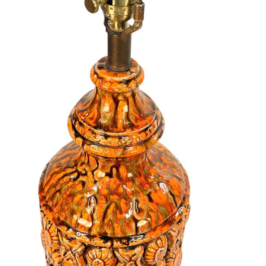 MCM Orange Ceramic Lamp, Mid Century Table Lamp, Vintage Retro Accent Lamp
