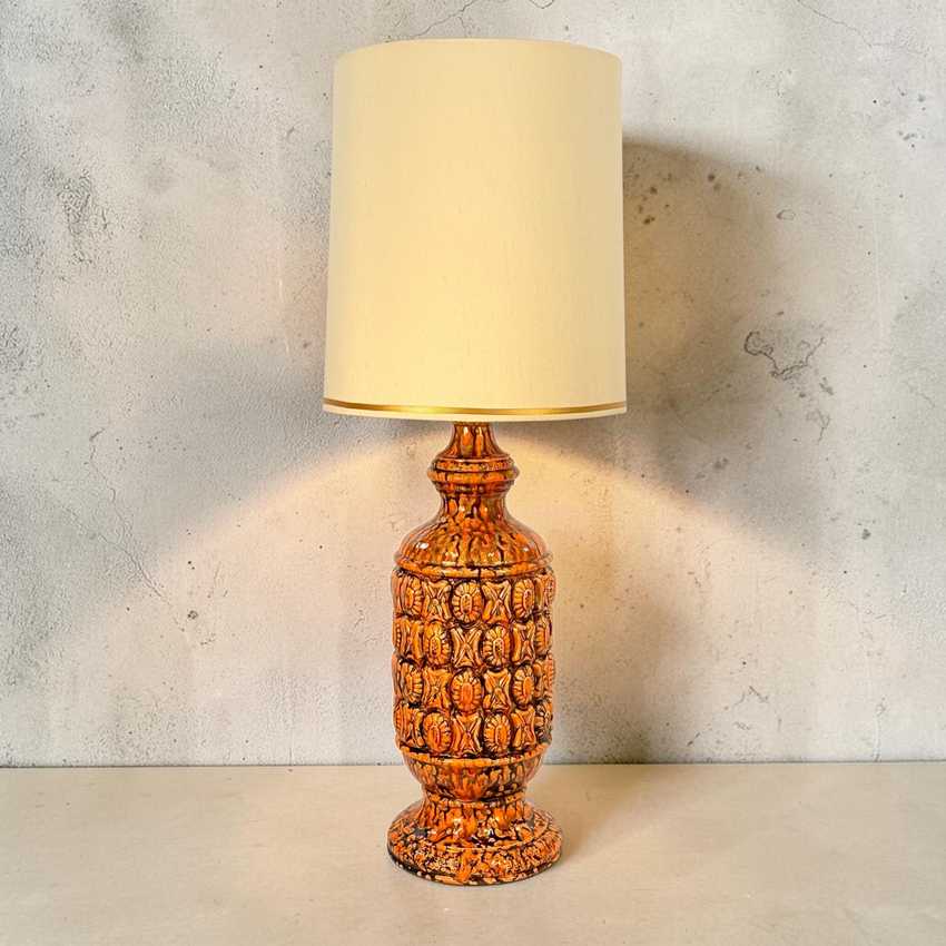MCM Orange Ceramic Lamp, Mid Century Table Lamp, Vintage Retro Accent Lamp