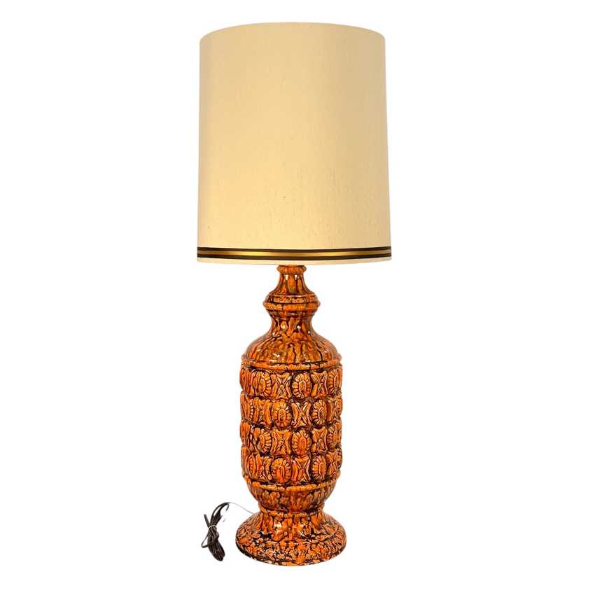 MCM Orange Ceramic Lamp, Mid Century Table Lamp, Vintage Retro Accent Lamp