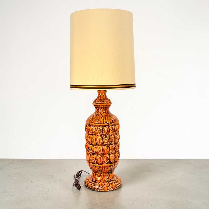 MCM Orange Ceramic Lamp, Mid Century Table Lamp, Vintage Retro Accent Lamp