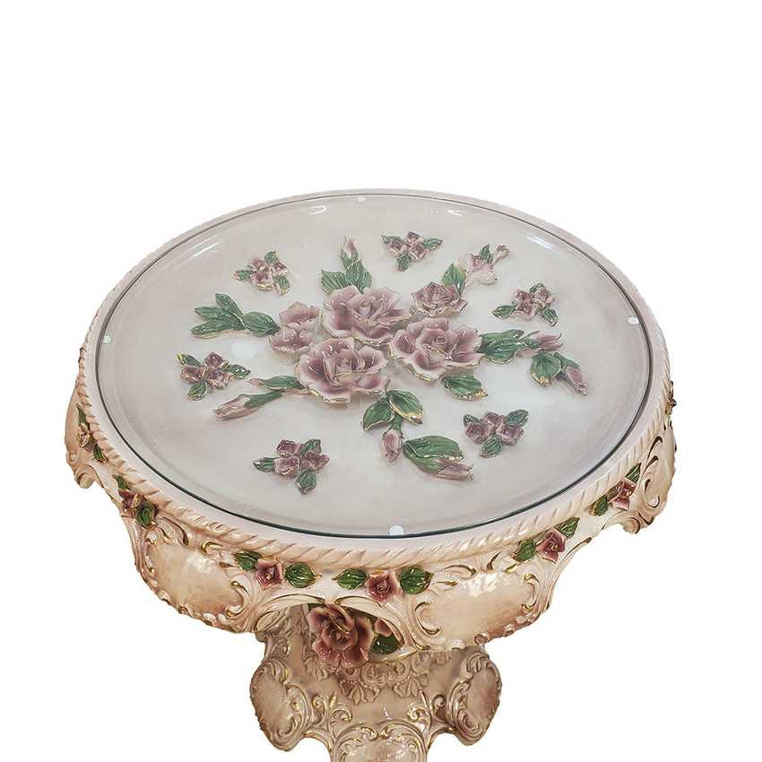 Pair of Columbia Fine Porcelain Rose Pedestal Tables | Ornate Pink Floral Side Tables | Hollywood Regency Victorian Decor