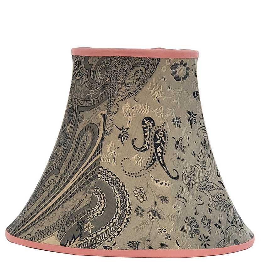 Handmade Paisley & Floral Bell Lampshade with Pink Trim | Black Grey and Metallic Silver Brocade Fabric Shade | Custom Spider Fitter Replacement Shade
