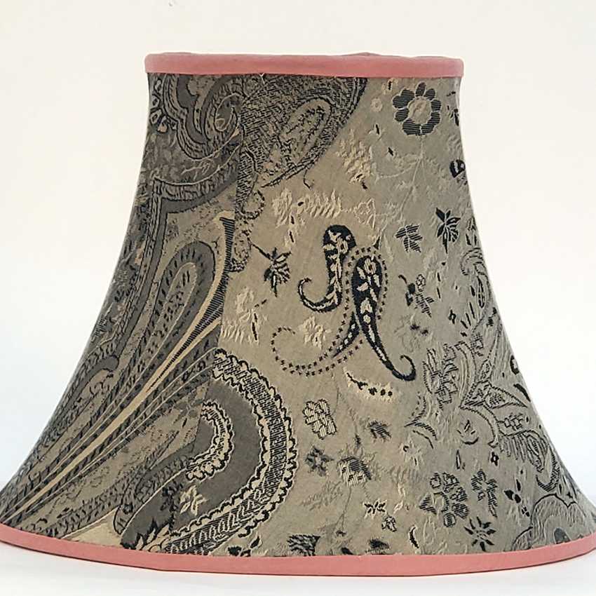 Handmade Paisley & Floral Bell Lampshade with Pink Trim | Black Grey and Metallic Silver Brocade Fabric Shade | Custom Spider Fitter Replacement Shade