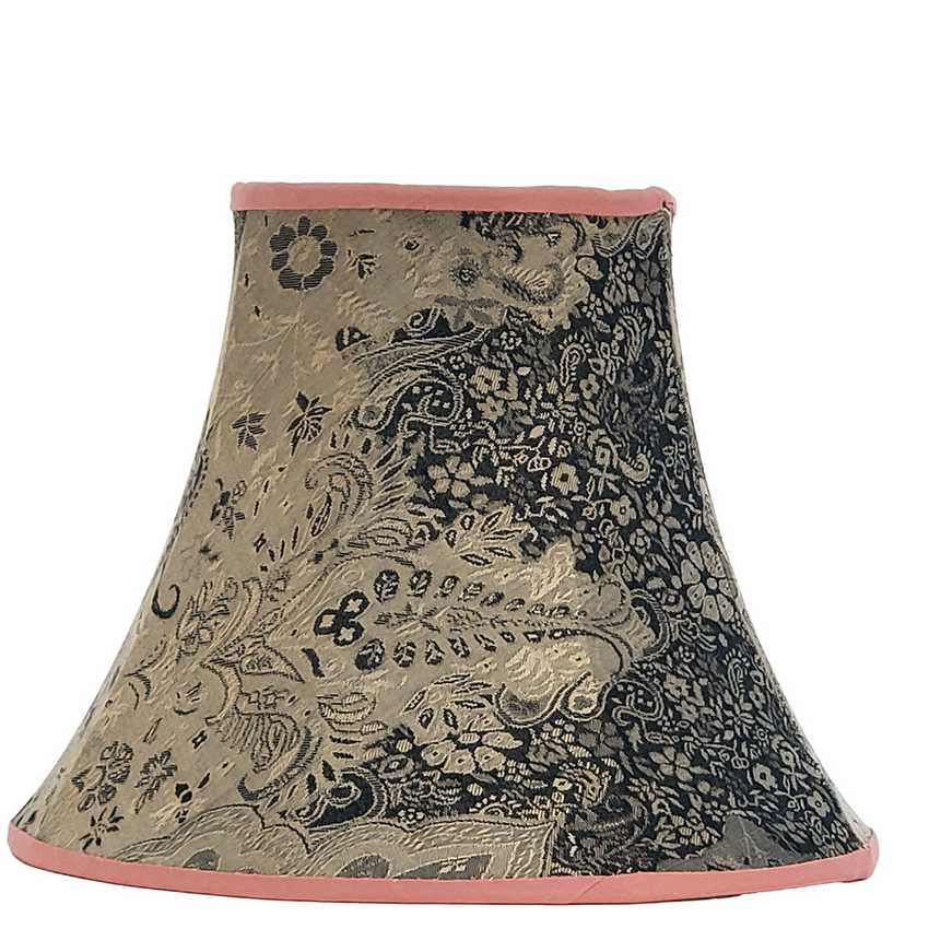 Handmade Paisley & Floral Bell Lampshade with Pink Trim | Black Grey and Metallic Silver Brocade Fabric Shade | Custom Spider Fitter Replacement Shade