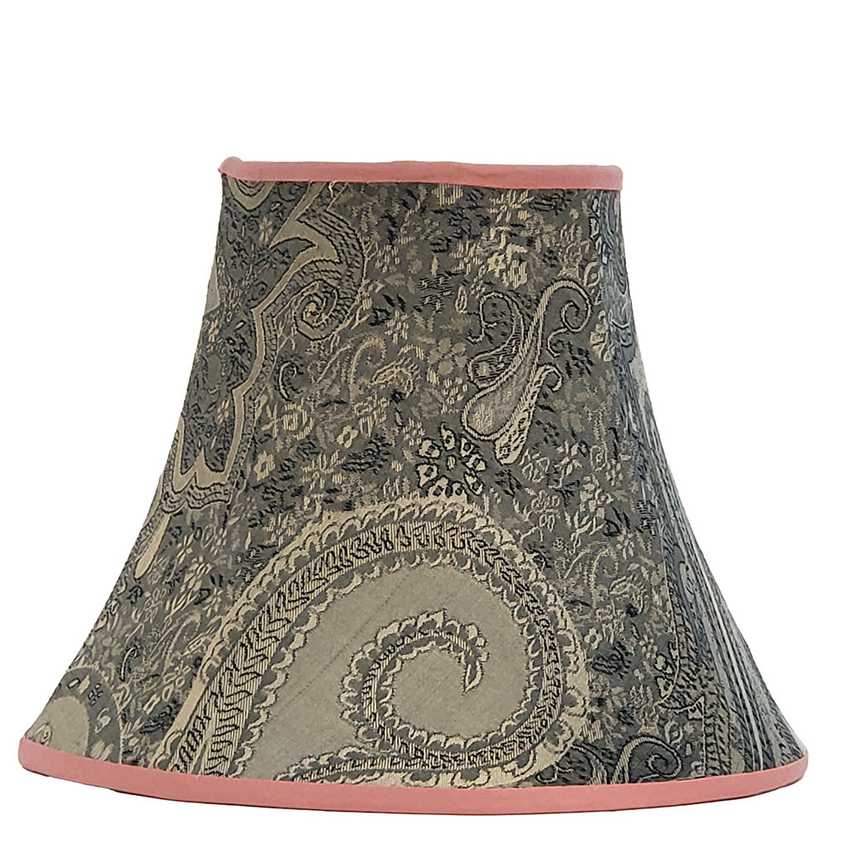 Handmade Paisley & Floral Bell Lampshade with Pink Trim | Black Grey and Metallic Silver Brocade Fabric Shade | Custom Spider Fitter Replacement Shade