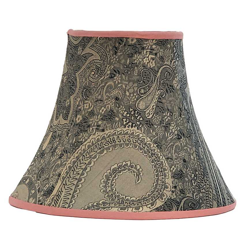 Handmade Paisley & Floral Bell Lampshade with Pink Trim | Black Grey and Metallic Silver Brocade Fabric Shade | Custom Spider Fitter Replacement Shade