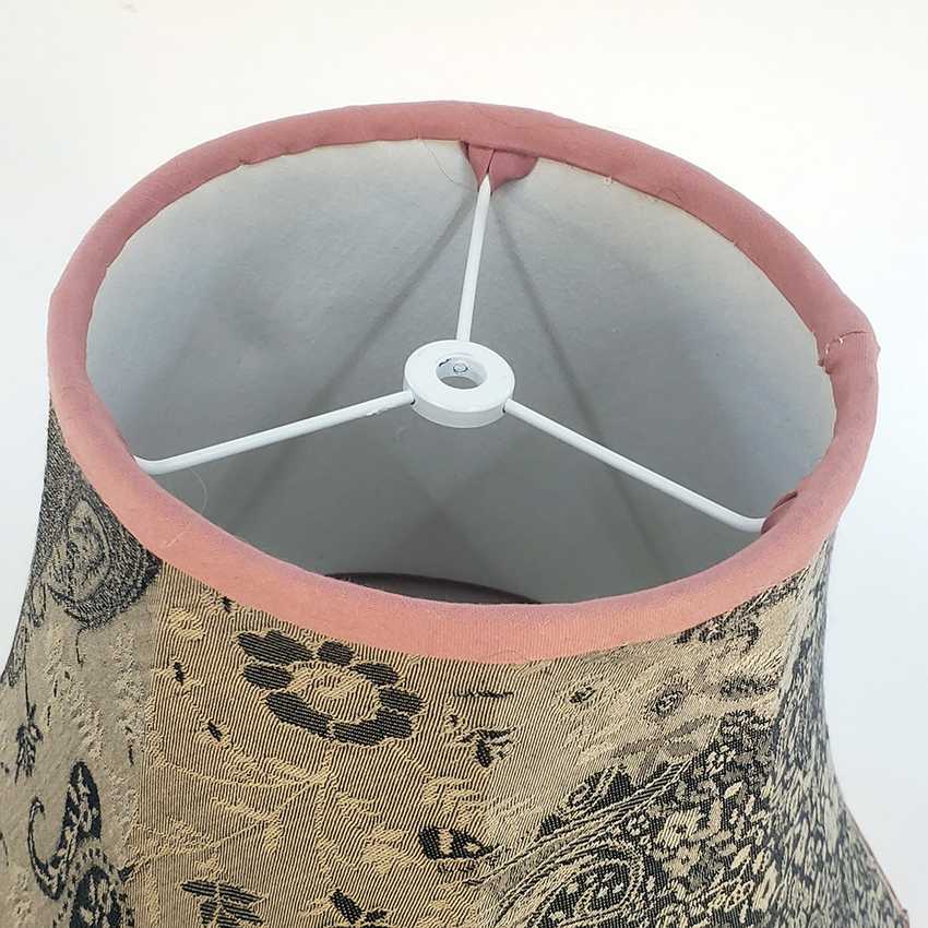 Handmade Paisley & Floral Bell Lampshade with Pink Trim | Black Grey and Metallic Silver Brocade Fabric Shade | Custom Spider Fitter Replacement Shade