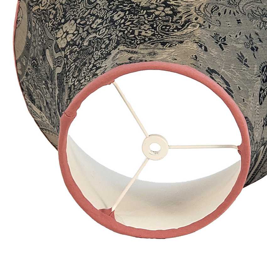 Handmade Paisley & Floral Bell Lampshade with Pink Trim | Black Grey and Metallic Silver Brocade Fabric Shade | Custom Spider Fitter Replacement Shade