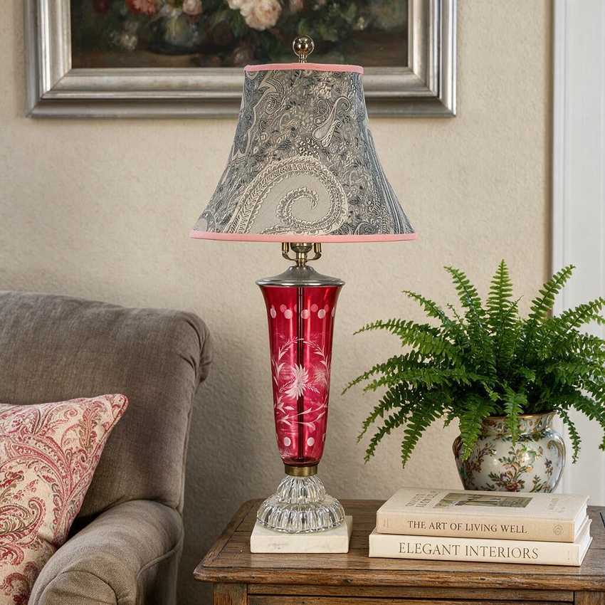 Handmade Paisley & Floral Bell Lampshade with Pink Trim | Black Grey and Metallic Silver Brocade Fabric Shade | Custom Spider Fitter Replacement Shade