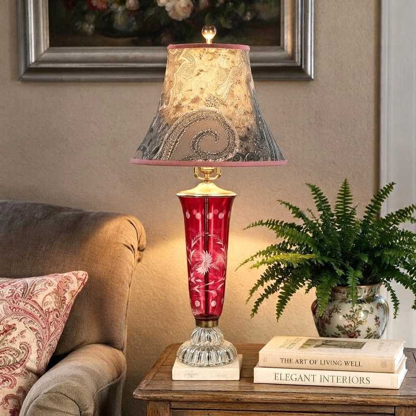 Handmade Paisley & Floral Bell Lampshade with Pink Trim | Black Grey and Metallic Silver Brocade Fabric Shade | Custom Spider Fitter Replacement Shade