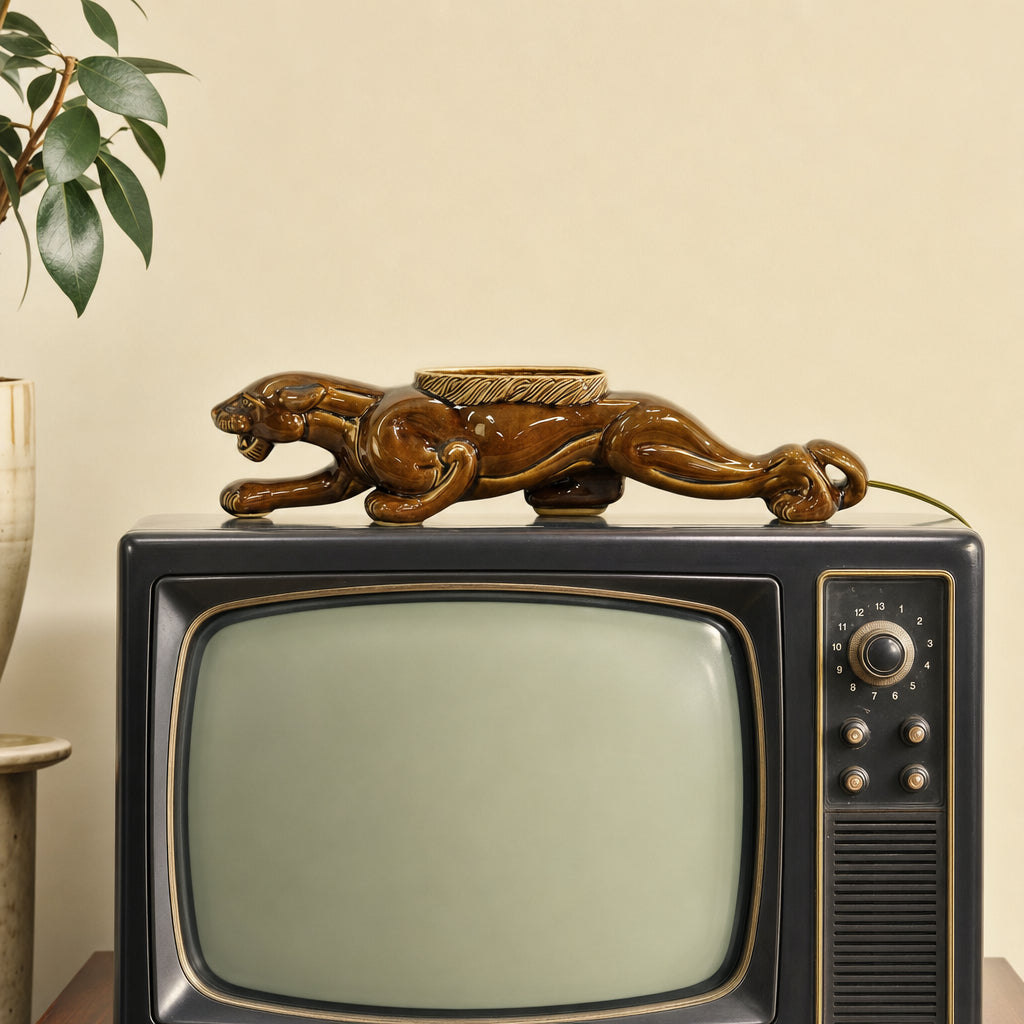 1953 Royal China Panther TV Lamp | Vintage Ceramic TV Lamp | Mid Century Modern Panther Lamp | Royal China & Novelty Co. | MCM Lighting