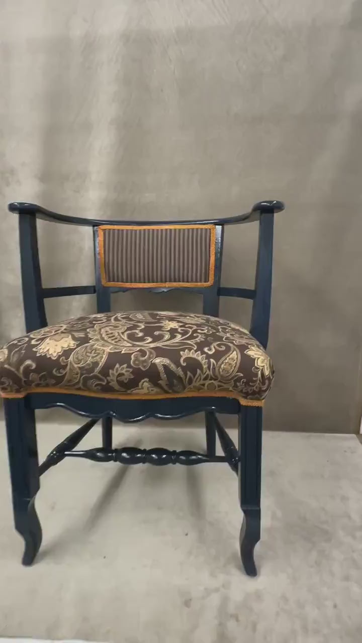 Navy Stripes and Floral Paisley Arm Chair