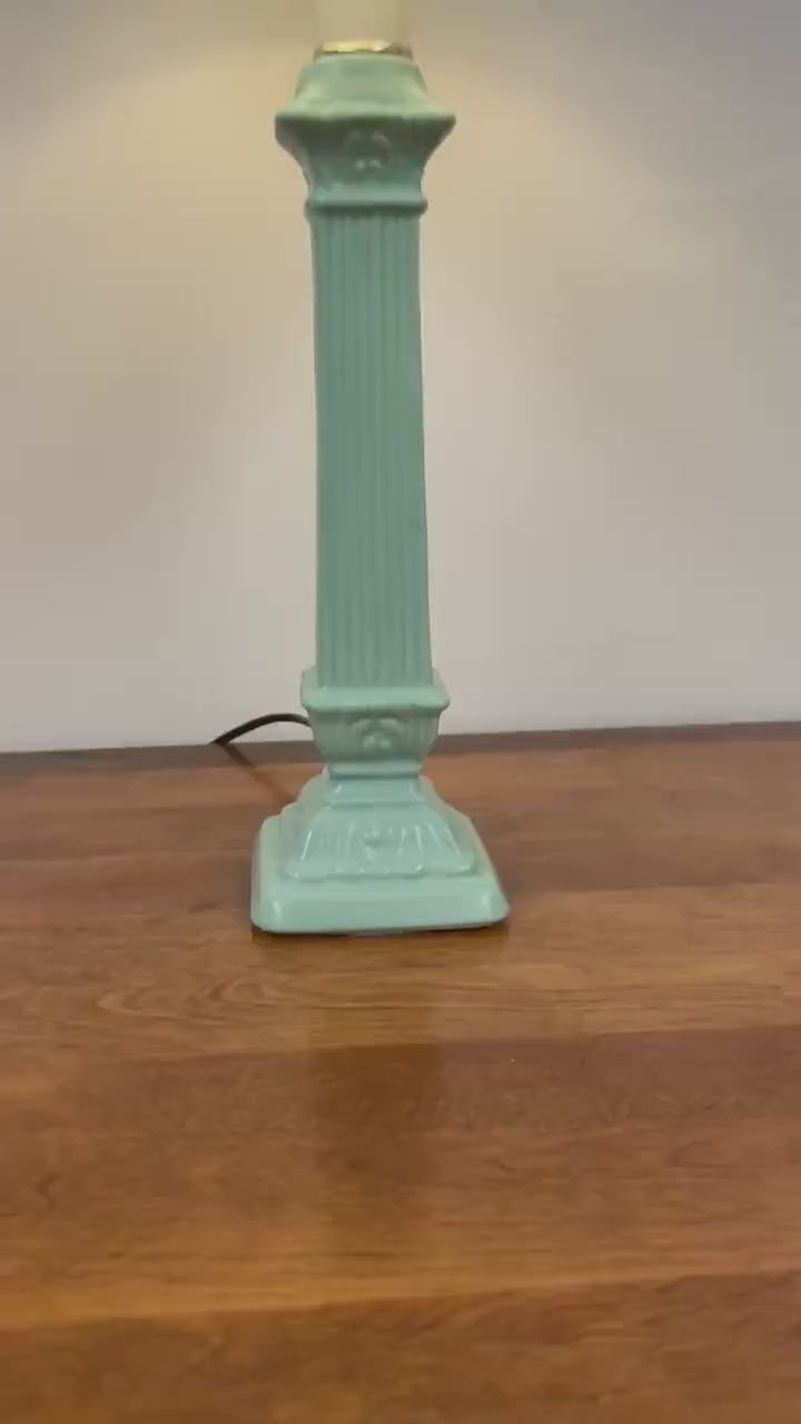Tall Green Candle Stick Style Lamp, Table Lamp, Traditional Classic Accent Lamp